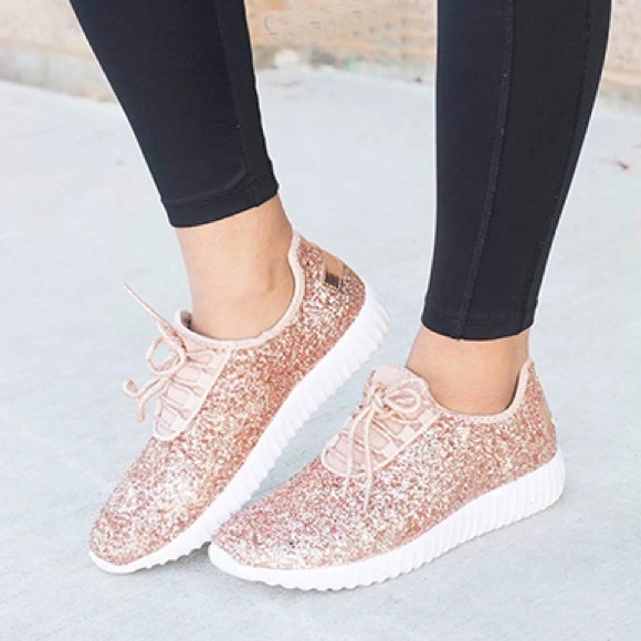 Shoes - Women’s rose gold sparkly sneakers
